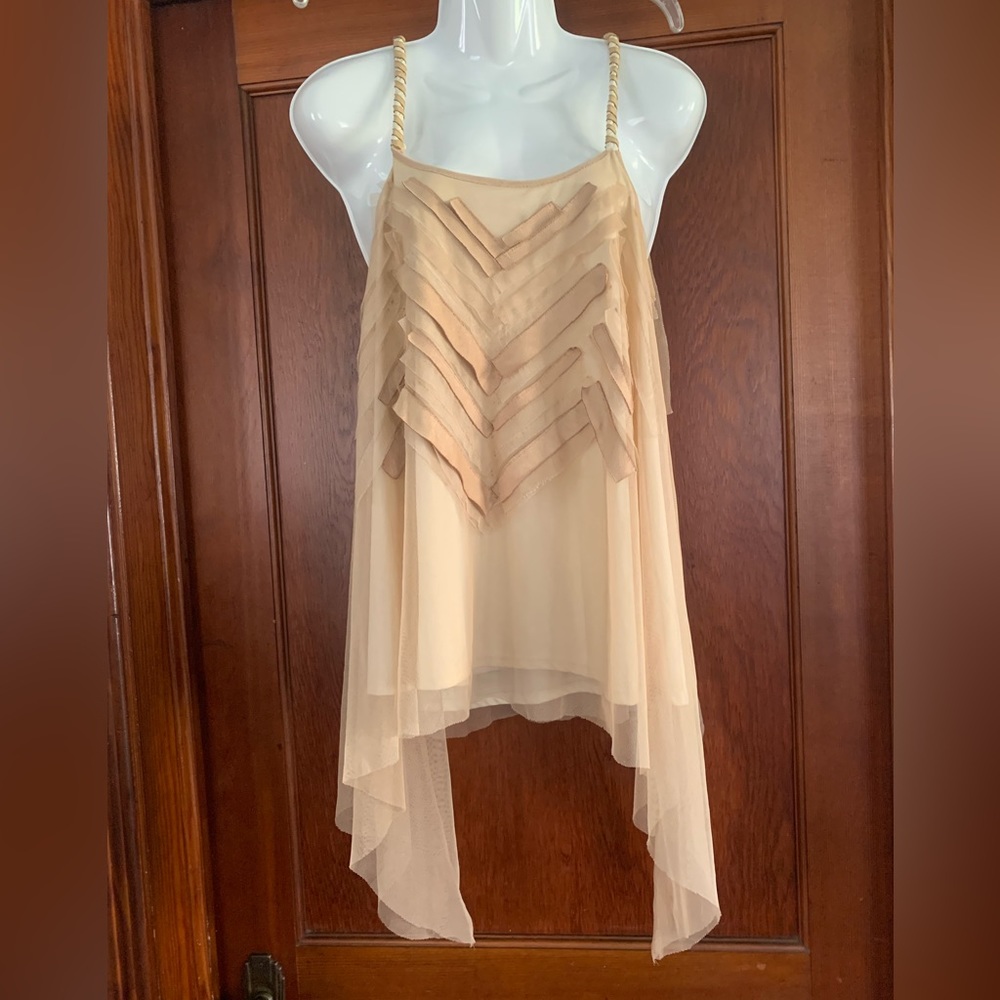 Ai Authentic Icon faux leather on chiffon Boho Tank Style Tunic Top